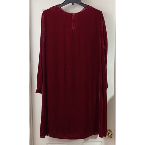 Eileen Fisher Red Velvet Silk Blend Dress Women’s Large Long Sleeve NWT $348 - Picture 4 of 16